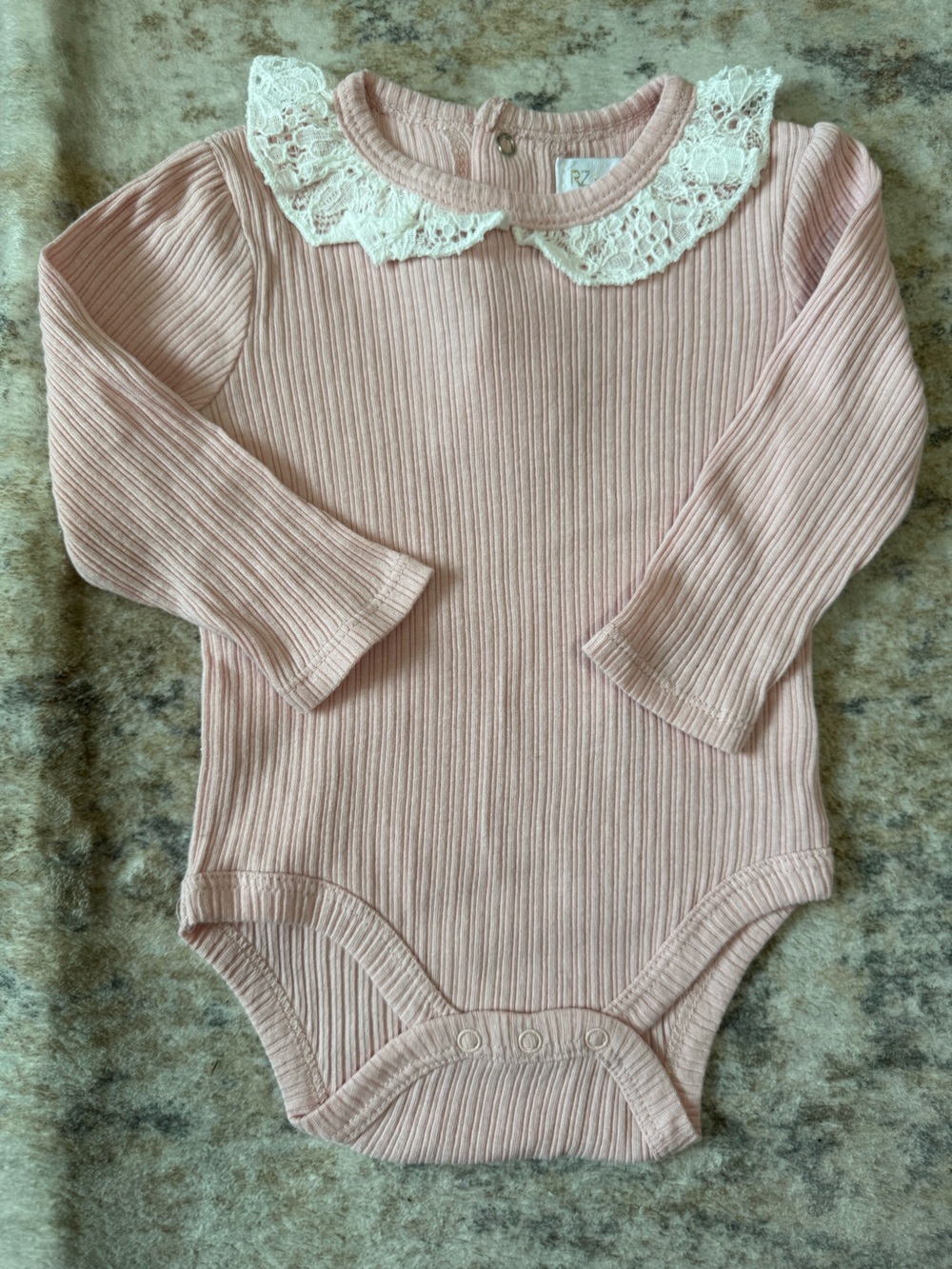 Rachel Zoe Light Pink Ribbed Long-Sleeve Bodysuit with Lace Collar